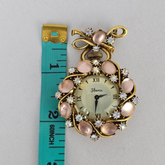Vintage Florenza Pink Rhinestone Watch Brooch - Picture 5 of 6